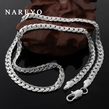 NAREYO, серебро 925 пробы, Модная простая цепочка с лезвием 6 мм, мужское ожерелье с хлыстом