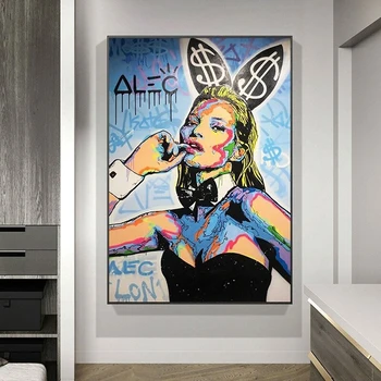 Плакаты и принты с граффити ALEC Bunny Girl, современные сексуальные кролики, абстрактная живопись на холсте для украшения дома