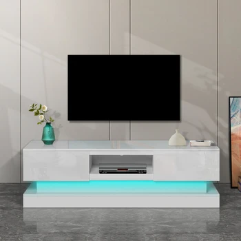 63-дюймовая подставка для телевизора Morden со светодиодной Подсветкой, Высокая Глянцевая Передняя тумба для телевизора, может быть собрана в Гостиной