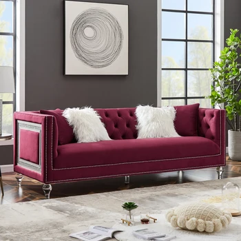 трехместный красный бархатный диван диван для гостиной с подлокотниками и спинкой 88,97 