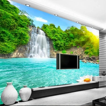 водопад wellyu water wealth river 3D TV фоновая стена изготовленная на заказ большая фреска обои из зеленой шелковой ткани papel de parede