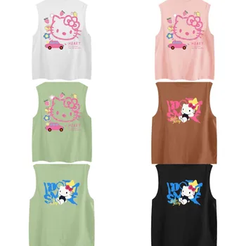 Kawaii Hello Kitty Sanrio, летняя милая футболка без рукавов с рисунком милой девушки в стиле аниме, свободный жилет бренда Tide, модный и универсальный