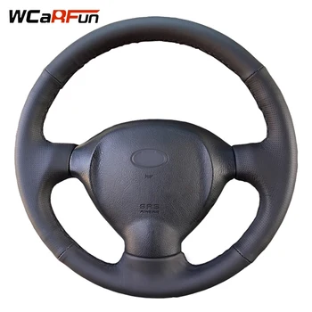 Прошитая вручную крышка рулевого управления WCaRFun, черная кожаная крышка рулевого колеса автомобиля для старого Hyundai Santa Fe