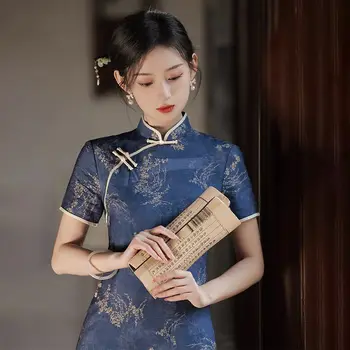 Vinatage Женское Новое платье Чонсам 2023, летнее Платье в китайском традиционном стиле с древним принтом, улучшенный костюм Hanfu Retro Vestidos