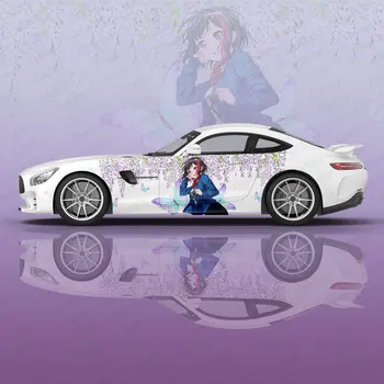 Наклейки на кузов автомобиля с цветком глицинии и аниме-девушкой, виниловые наклейки Itasha, наклейка на бок автомобиля, наклейка на кузов автомобиля, наклейки для декора автомобиля