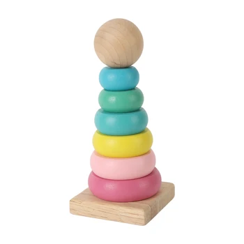 Развивающая игрушка с деревянным кругом для младенцев и малышей, красочная игрушка с деревянным кругом для укладки колец