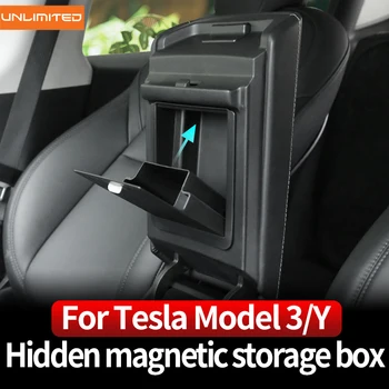Коробка Для Автомобильного Подлокотника Магнитный Ящик Для Хранения Личных Данных Tesla 2021-2023 Модель 3 Модель Y Внутренняя Отделка Защитные Аксессуары Для Украшения