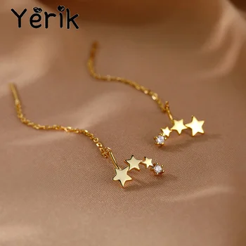 Yerik 2023 Цепочка с длинной кисточкой в виде звезды, цепочка в виде сердца, бусины в виде звезды, Подвески, серьги, женские прямые висячие серьги, Новинка