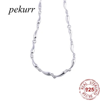 Простое посеребренное Длинное ожерелье в виде капли воды от Pekurr Для женщин, Простое колье с овальной цепочкой, Модные украшения