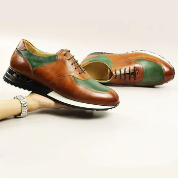 Новая мужская кожаная обувь ручной работы, повседневная версия, дышащие оксфорды с круглым носком, удобная бесплатная доставка для взрослых