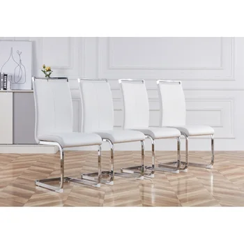 Современные обеденные стулья с мягким сиденьем из искусственной кожи, стулья для столовой и гостиной, мягкое кресло с металлическими ножками, дизайнерский набор из 4-х штук